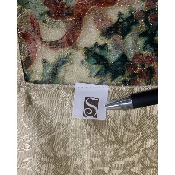 Elegant Holiday Tablecloth 51" X 51" Sheer Gold Border Tassels Holly Christmas - Picture 6 of 11